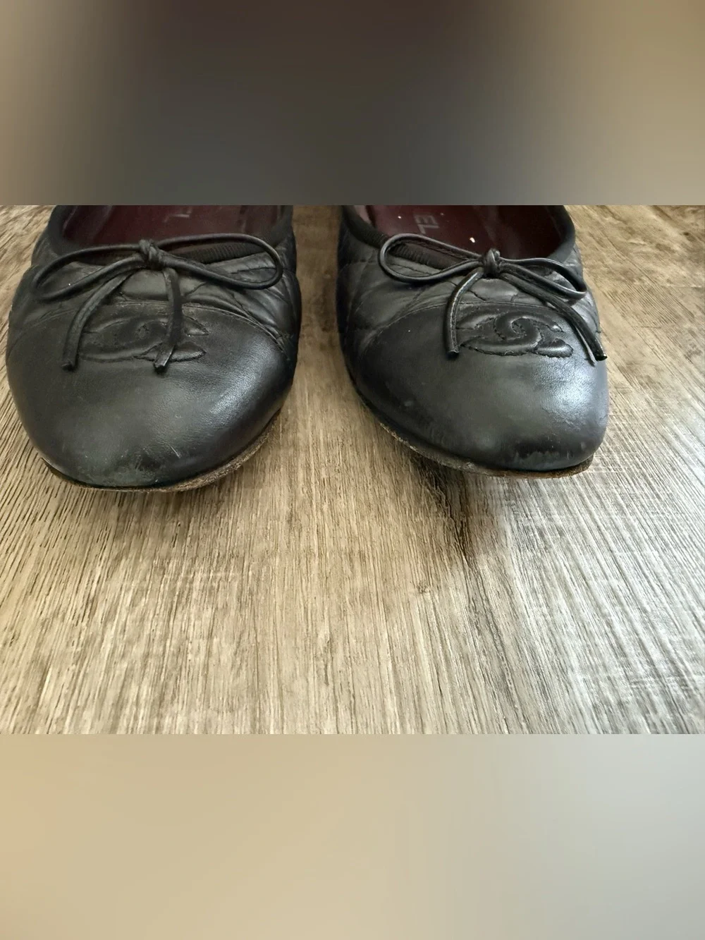 Authentic CHANEL Quilted Ballet Flats Black 37.5
